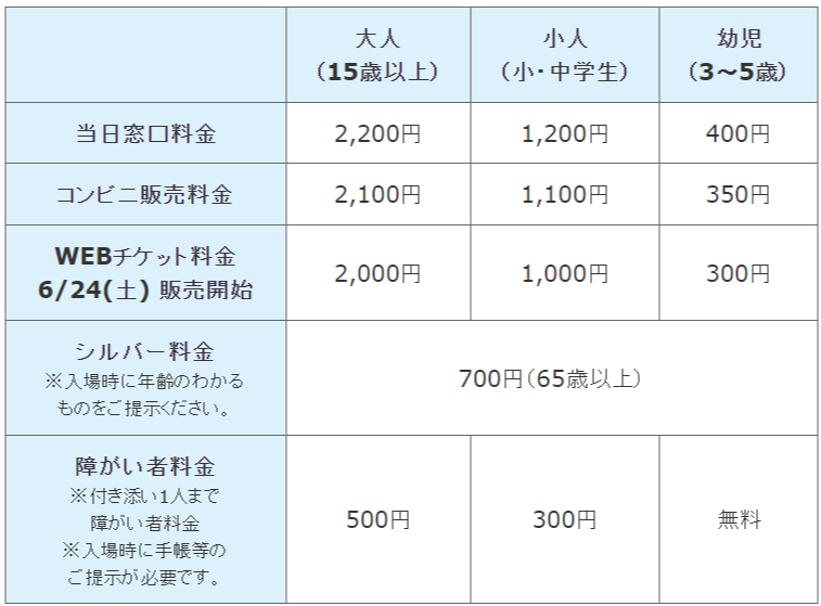 サンシャインプール2023年の料金